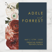 Marsala Autumn Floral | Gütesiegel für Hochzeitswe Weinetikett (Einzelnes Label)