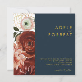 Marsala Autumn Floral | Hochzeit am Navy Square Einladung