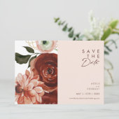 Marsala Autumn Floral | Horizontal blush Save The Date (Stehend Vorderseite)