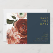 Marsala Autumn Floral | Marine Horizontal Save The Date (Vorderseite)