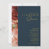 Marsala Autumn Floral | Navy Lingerie Dusche Einladung (Vorderseite)