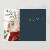 Marsala Autumn Floral Navy Song Request RSVP Card Postkarte (Vorderseite)