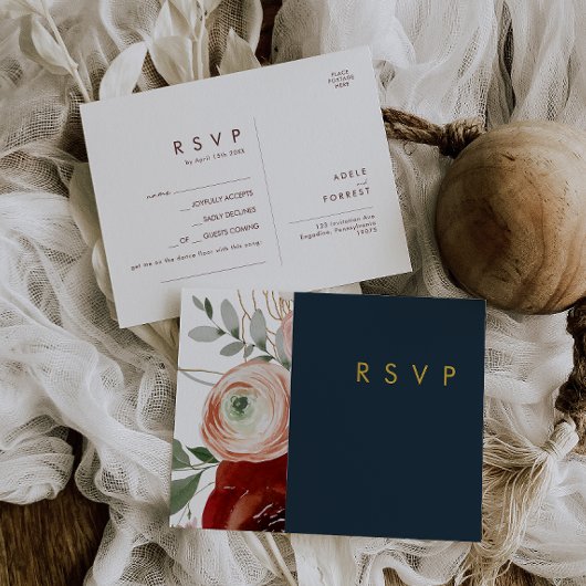 Marsala Autumn Floral Navy Song Request RSVP Card Postkarte