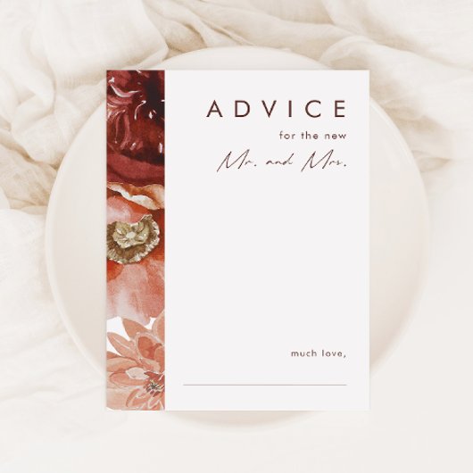 Marsala Autumn Floral | Navy Wedding Advice Card Hinweiskarte