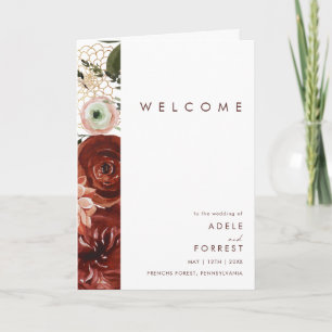 Marsala Autumn Floral Weiße geklappte Hochzeit Programm