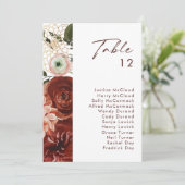 Marsala Autumn Floral | Weißes Tischnummer (Stehend Vorderseite)