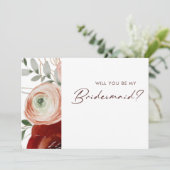 Marsala Autumn Floral White Bridesmaid Vorschlag Einladung (Stehend Vorderseite)
