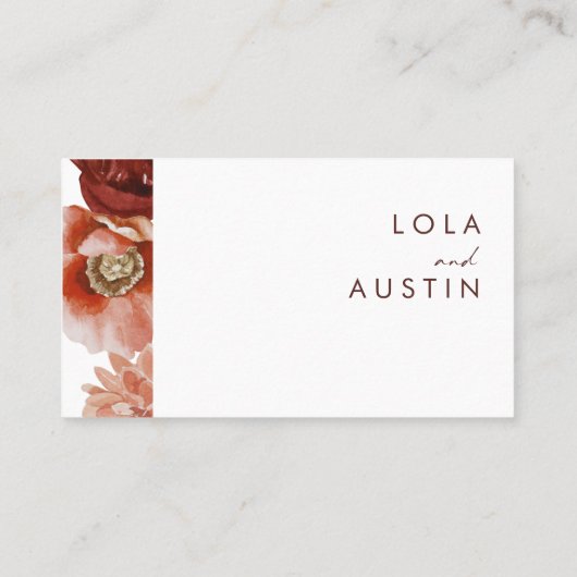 Marsala Autumn Floral | White Flat Wedding Platzkarte (Rückseite)
