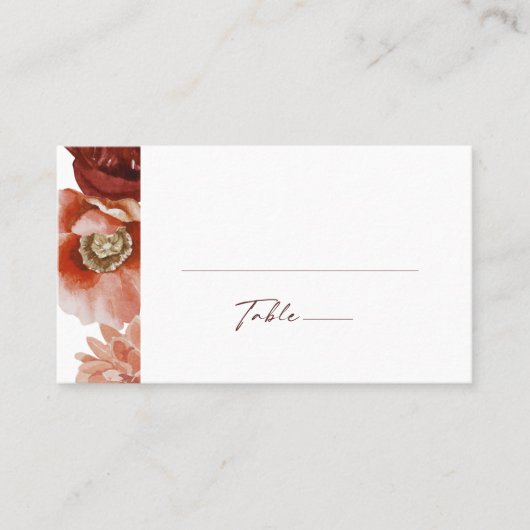 Marsala Autumn Floral | White Flat Wedding Platzkarte (Vorderseite)