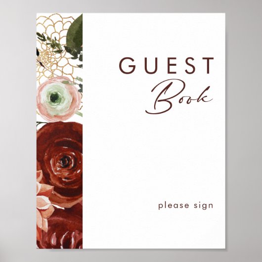 Marsala Autumn Floral | White Guest Book Sign Poster (Vorne)