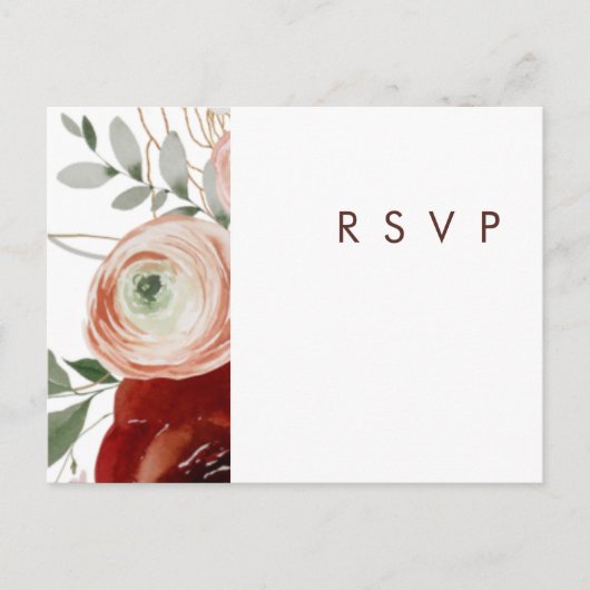 Marsala Autumn Floral White Menü RSVP Card Postkarte (Vorderseite)