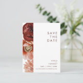Marsala Autumn Floral White Save the Date Postcard Einladungspostkarte (Stehend Vorderseite)