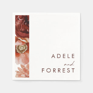 Marsala Autumn Floral   White Wedding Napkins Serviette