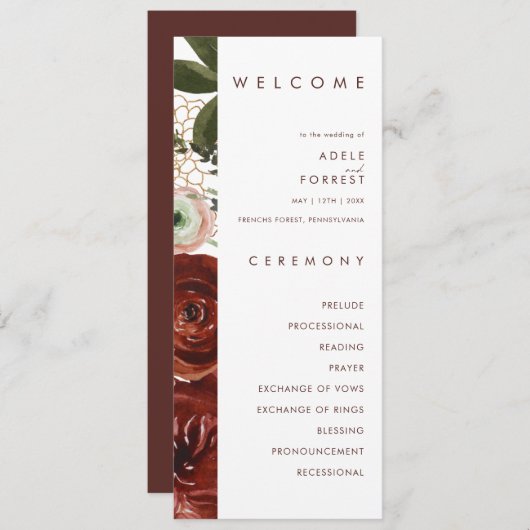 Marsala Autumn Floral | White Wedding Program Programm (Vorne/Hinten)