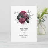 Marsala, Black and Silver Floral Gothic Wedding Einladung (Stehend Vorderseite)