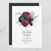 Marsala, Black and Silver Floral Gothic Wedding Einladung (Vorne/Hinten)