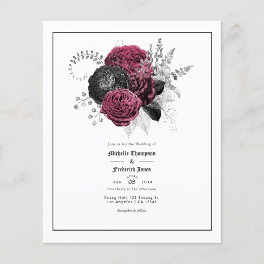Marsala, Black and Silver Floral Gothic Wedding Flyer (Vorne)