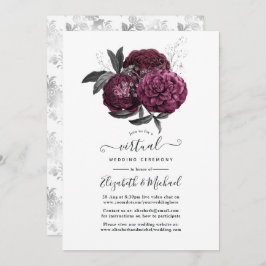 Marsala, Black and Silver Floral Virtual Wedding Einladung