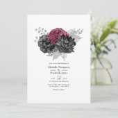 Marsala, Black and Silver Floral Wedding Einladung (Stehend Vorderseite)