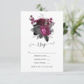 Marsala, Black and Silver Floral Wedding RSVP Karte (Stehend Vorderseite)