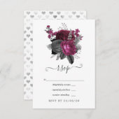 Marsala, Black and Silver Floral Wedding RSVP Karte (Vorne/Hinten)