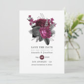 Marsala, Black and Silver Floral Wedding Save The Date (Stehend Vorderseite)