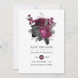 Marsala, Black and Silver Floral Wedding Save The Date