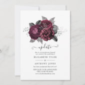Marsala, Black and Silver Floral Wedding Update Einladung (Vorderseite)