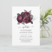 Marsala, Black and Silver Floral Wedding Update Einladung (Stehend Vorderseite)