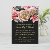 Marsala Black Floral Wedding Einladung (Stehend Vorderseite)