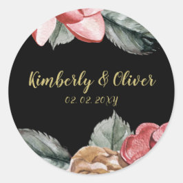 Marsala Black Floral Wedding Einladung Runder Aufkleber