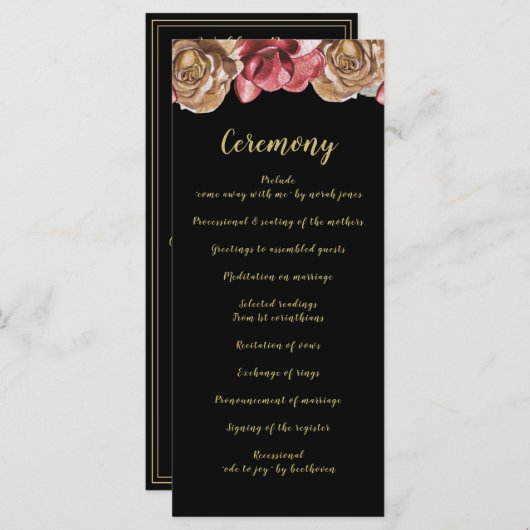 Marsala Black Floral Wedding Programme (Vorne/Hinten)