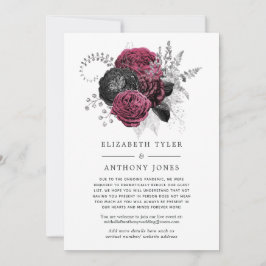Marsala, Black & Silver Floral Wedding Guest List Ankündigung