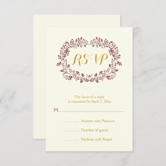 Marsala Blattwerk Rahmen Hochzeit RSVP (Vorne/Hinten)
