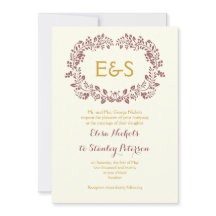 Marsala Blattwerk Rahmen mit Initialen Hochzeit