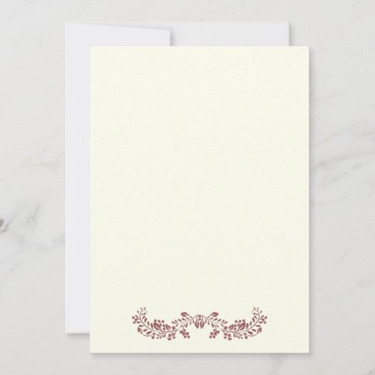 Marsala Blattwerk Rahmen mit Initialen Hochzeit Einladung (Rückseite)