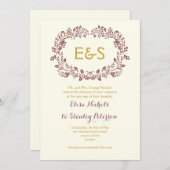 Marsala Blattwerk Rahmen mit Initialen Hochzeit Einladung (Vorne/Hinten)