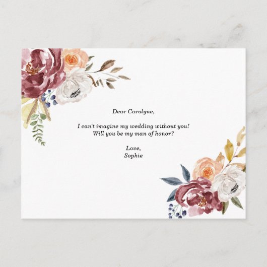 Marsala Blume Geometric Be My Man of Ehrencard Einladungspostkarte (Rückseite)