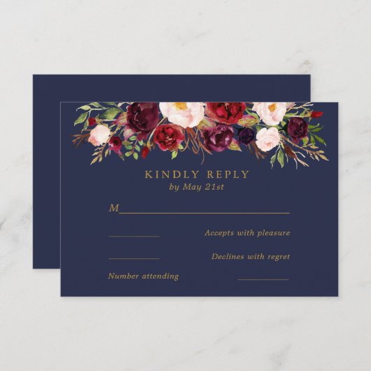 Marsala-Blume Hochzeit-RSVP-Karte RSVP Karte (Vorne/Hinten)