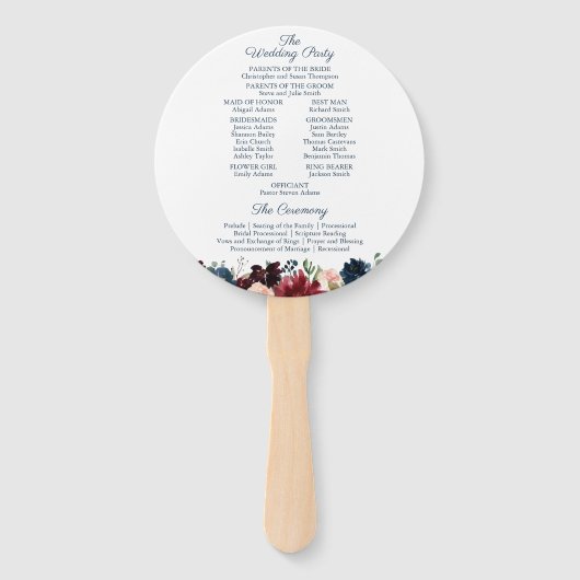 Marsala Blume Hochzeitsprogramm der Marine Circle Fächer (Rückseite)