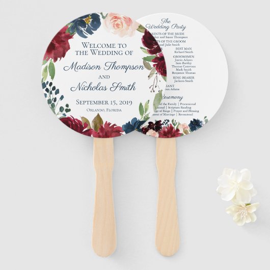 Marsala Blume Hochzeitsprogramm der Marine Circle Fächer (Vorne und Hinten)