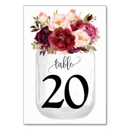 Marsala Blume Mason Jar Country Wedding Tischnummer