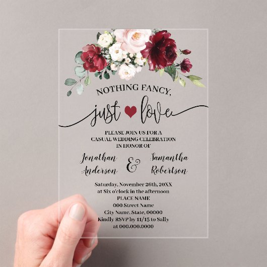 Marsala Blume Nichts Extravagant nur Liebe Elopeme Acryleinladungen (Insitu (Handheld))