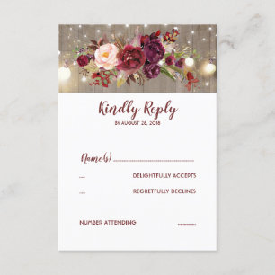 Marsala Blume Rustic Wedding RSVP Karte