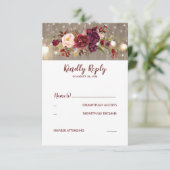 Marsala Blume Rustic Wedding RSVP Karte (Stehend Vorderseite)