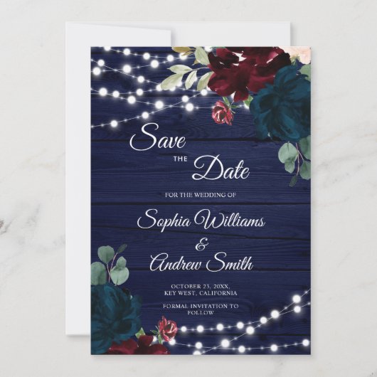 Marsala-Blume Rustikal Save the Date (Vorderseite)