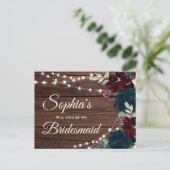 Marsala-Blume Rustikale Bridesmaid-Vorschlag Postkarte (Stehend Vorderseite)