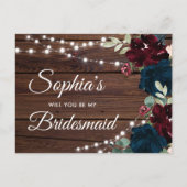 Marsala-Blume Rustikale Bridesmaid-Vorschlag Postkarte (Vorderseite)