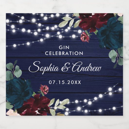 Marsala-Blume Rustikales Holzliquor-Label Alkoholflaschenetikett (Einzelnes Label)