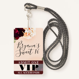 Marsala Blume & String Lights Sweet 16 VIP Pass Ausweis